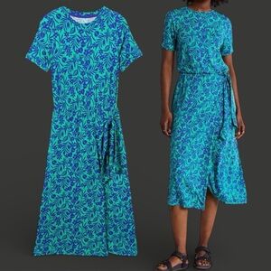 Boden Amanda Jersey Midi Dress Sz 10R Green Blue Foliage Floral Print EUC Spring